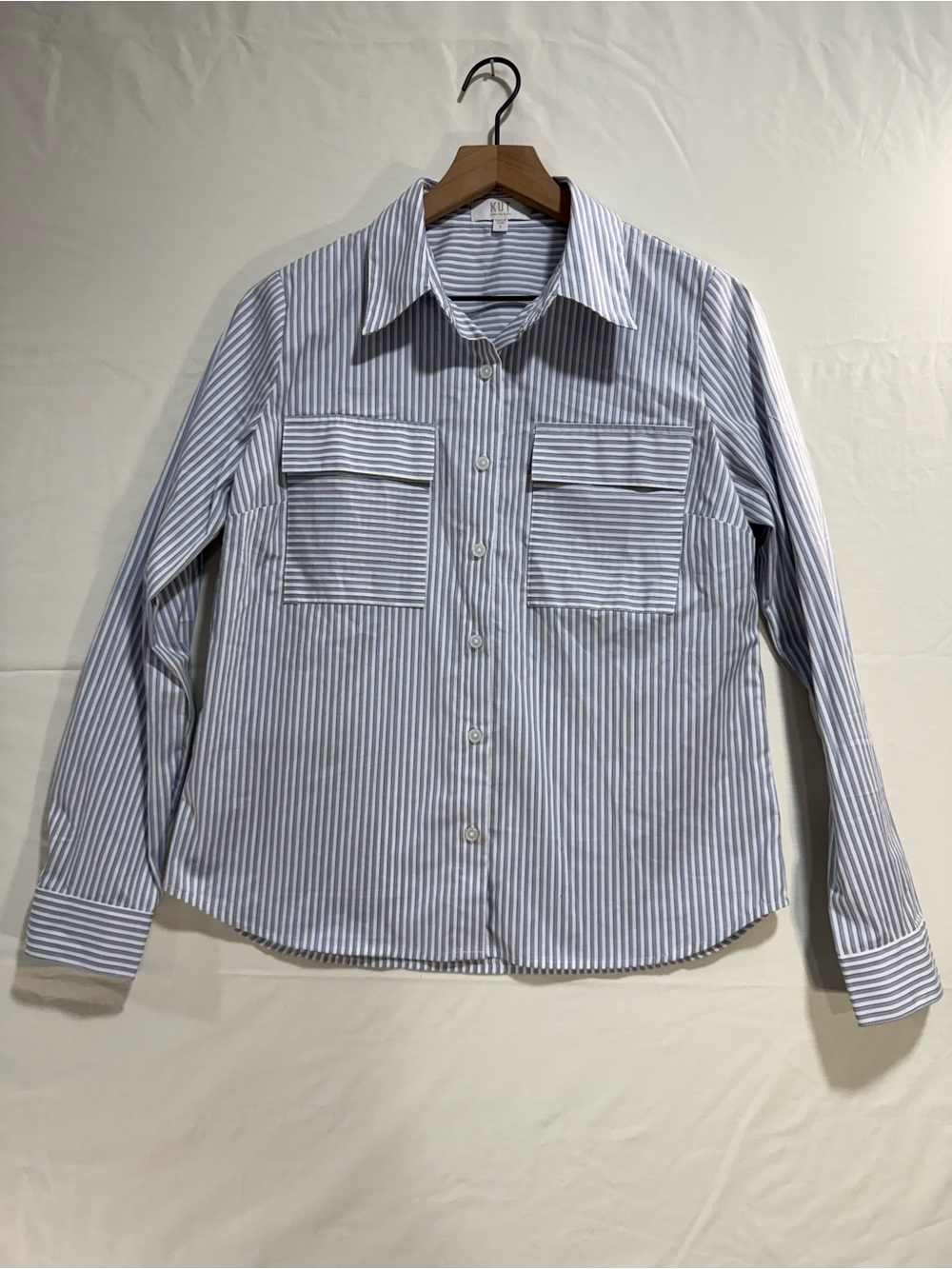 Kut from the Kloth Light Blue and White Striped Button-Down Shirt